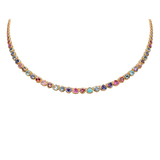 23.81ct Multi Sapphire 14K Gold Bezel Heart Tennis Necklace