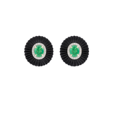 20ct Diamond Emerald Black Onyx 18K Gold Earrings