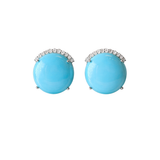 34.10ct Diamond Turquoise 14K Gold Stud Earrings