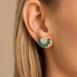 1.10ct Diamond Emerald 18K Gold Cluster Earrings
