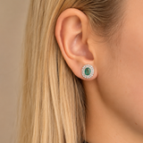 2.00ct Emerald Diamond 18K Gold Halo Earrings