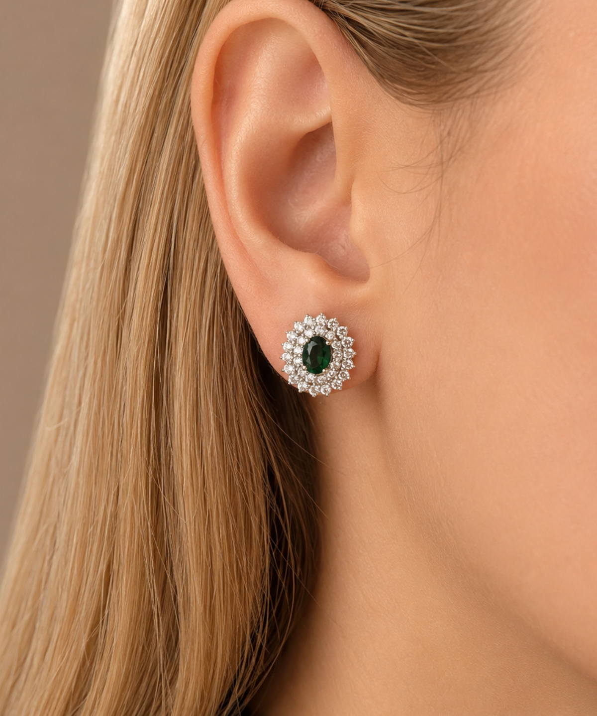 2.38ct Diamond Emerald 18K Gold Double Halo Earrings