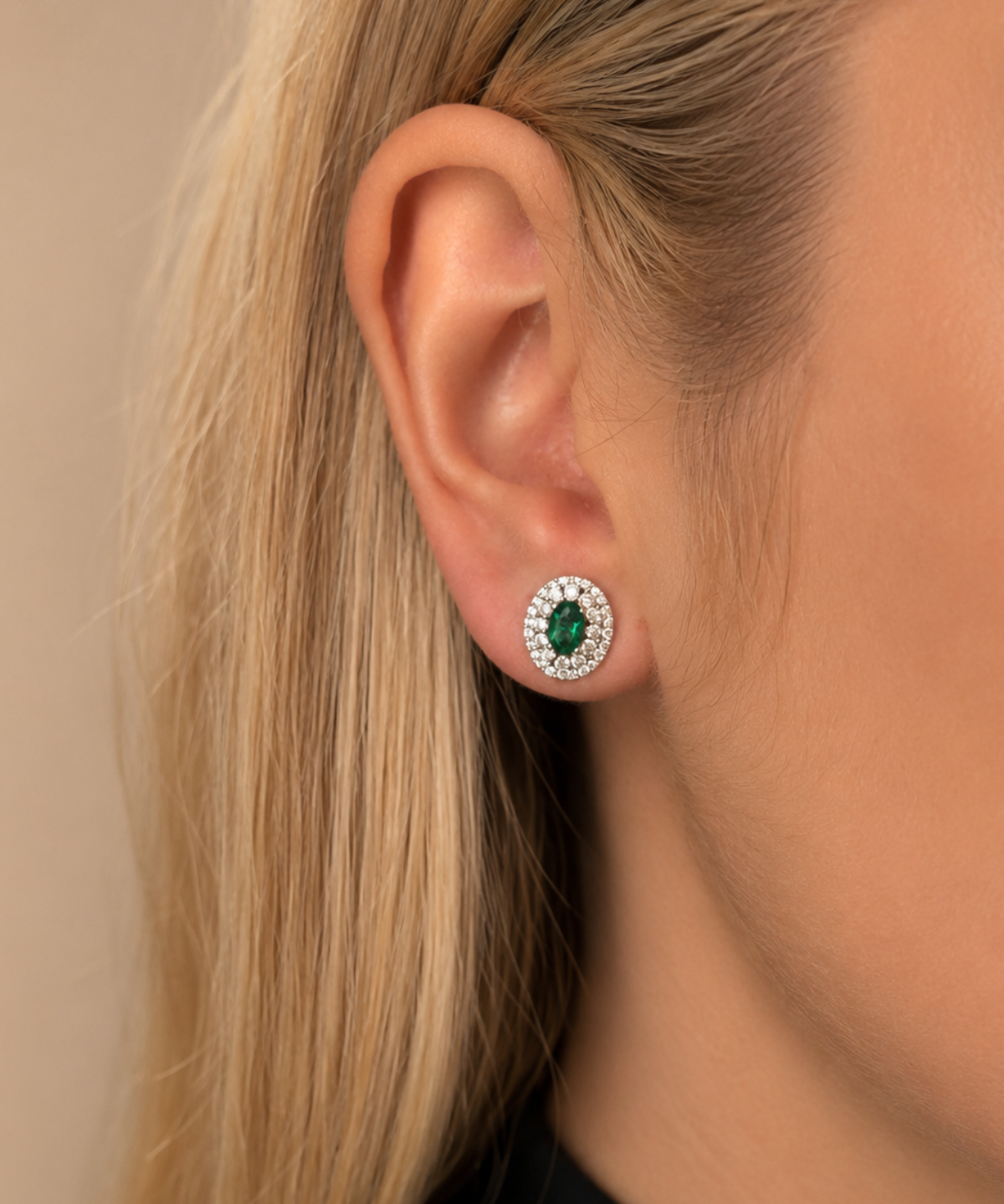 1.39ct Emerald Diamond 18K Gold Halo Stud Earrings