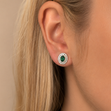 1.39ct Emerald Diamond 18K Gold Halo Stud Earrings