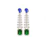 12.26ct Diamond Emerald Sapphire 18K Gold Dangle Drop Earring