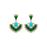 15.42ct Diamond Malachite Turquoise 18K Gold Drop Earrings