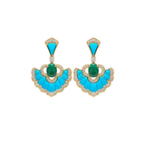 12.96ct Diamond Emerald Turquoise 18K Gold Drop Earrings