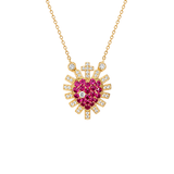 0.5ct Diamond Ruby 18K Gold Sacred Heart Necklace