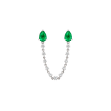 1.63ct Diamond Emerald 18K Gold Pear Chain Link Single Earring