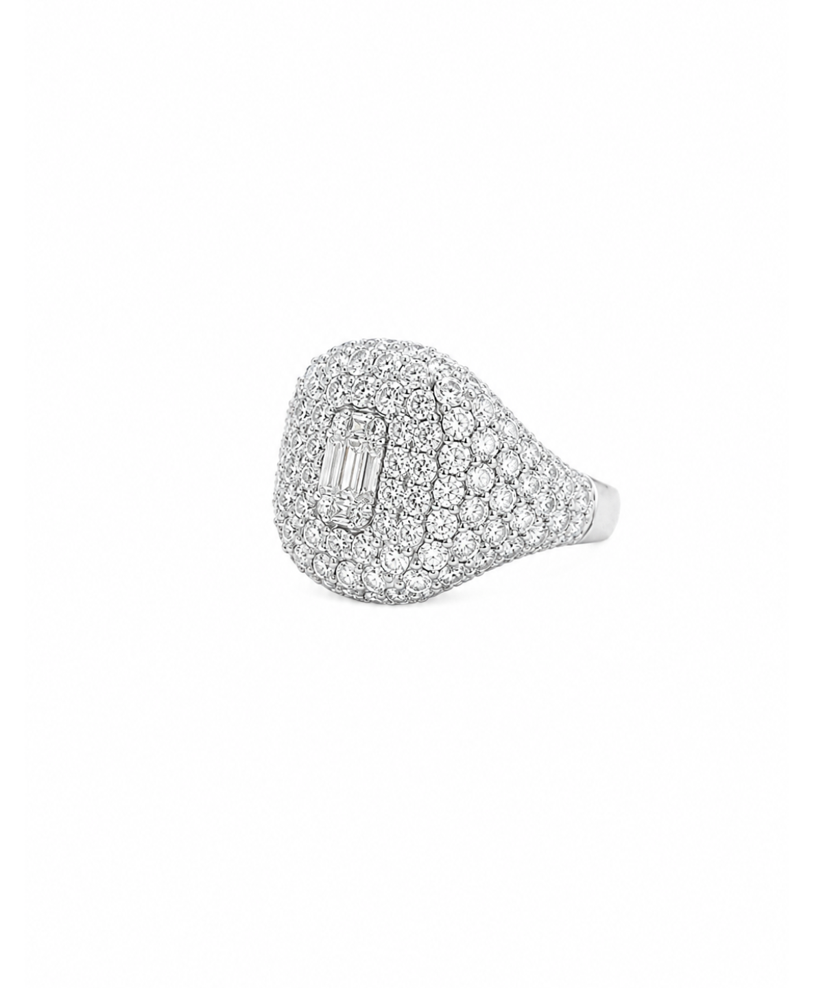 2.40ct Diamond 18K Gold Round Baguette Pave Signet Ring