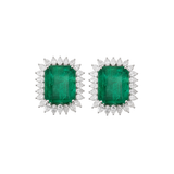 16.76ct Emerald Diamond 18K Gold Halo Earrings