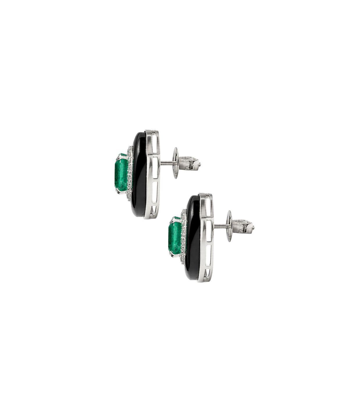 13.94ct Diamond Emerald Black Onyx 18K Gold Halo Earrings