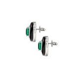 13.94ct Diamond Emerald Black Onyx 18K Gold Halo Earrings