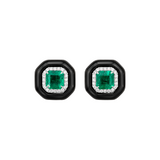 13.94ct Diamond Emerald Black Onyx 18K Gold Halo Earrings