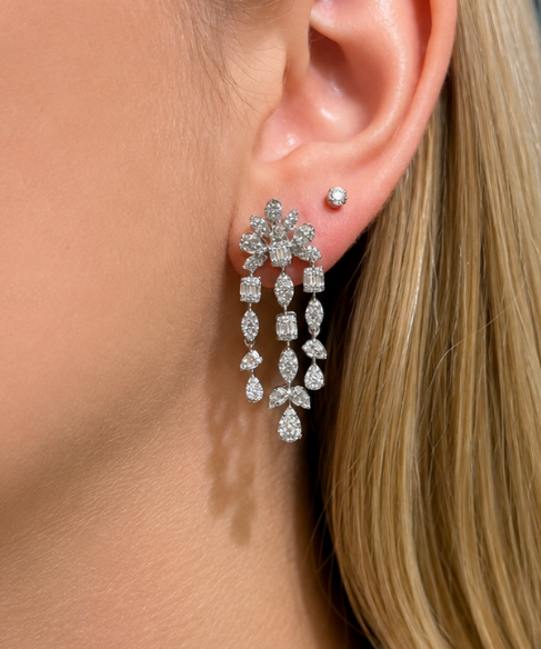 1.50ct Diamond 18K Gold Illusion Cascade Earrings