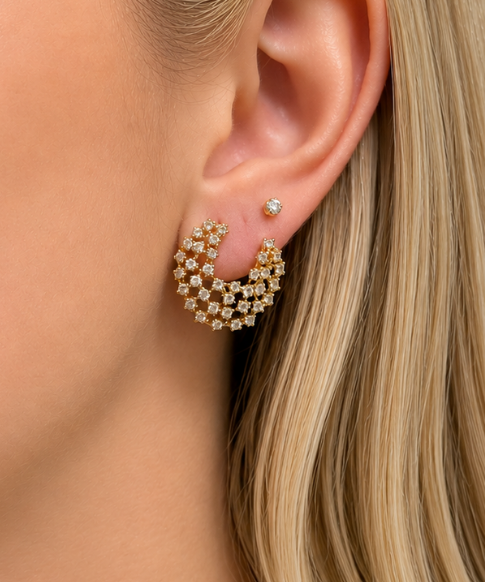 2.00ct Diamond 18K Gold Curved Earrings