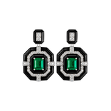 27.39ct Diamond Emerald Onyx 18K Gold Statement Drop Earrings