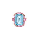 14.26ct Diamond Blue Topaz Pink Sapphire 18K Gold Halo Cocktail Ring