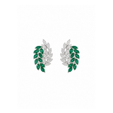 1.84cts Diamond Emerald 18K Gold Leaf Climber Earrings