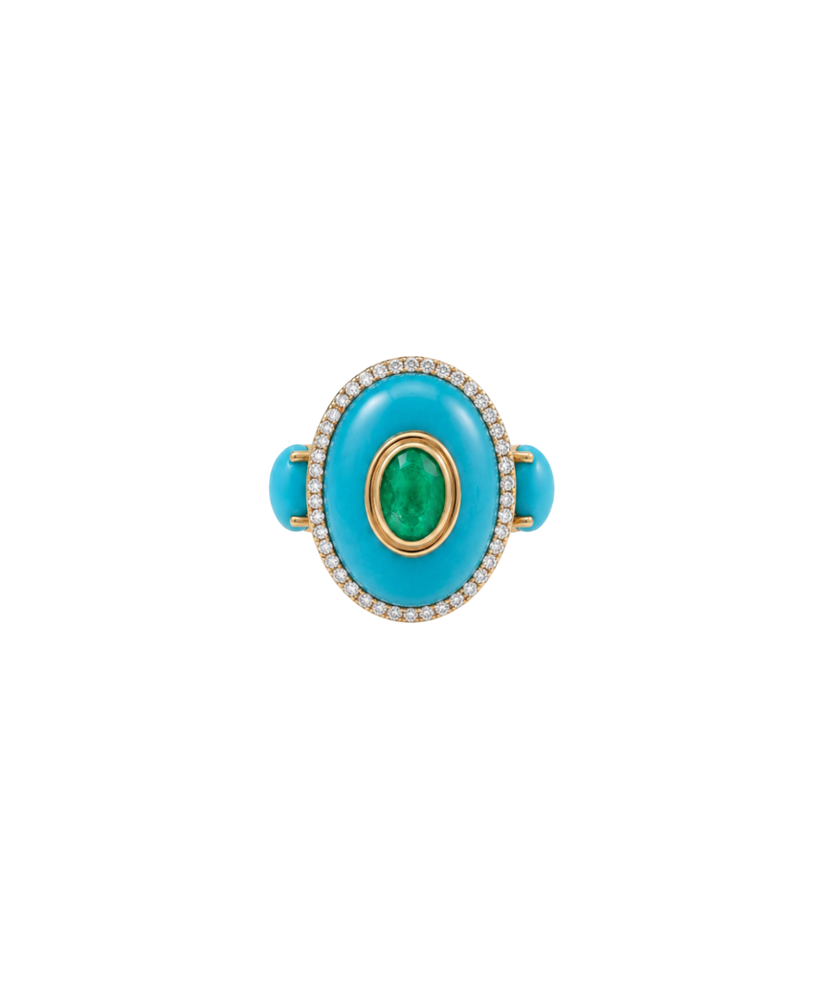 29.2ct Diamond Emerald Turquoise 18K Gold Cocktail Ring