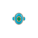 29.2ct Diamond Emerald Turquoise 18K Gold Cocktail Ring