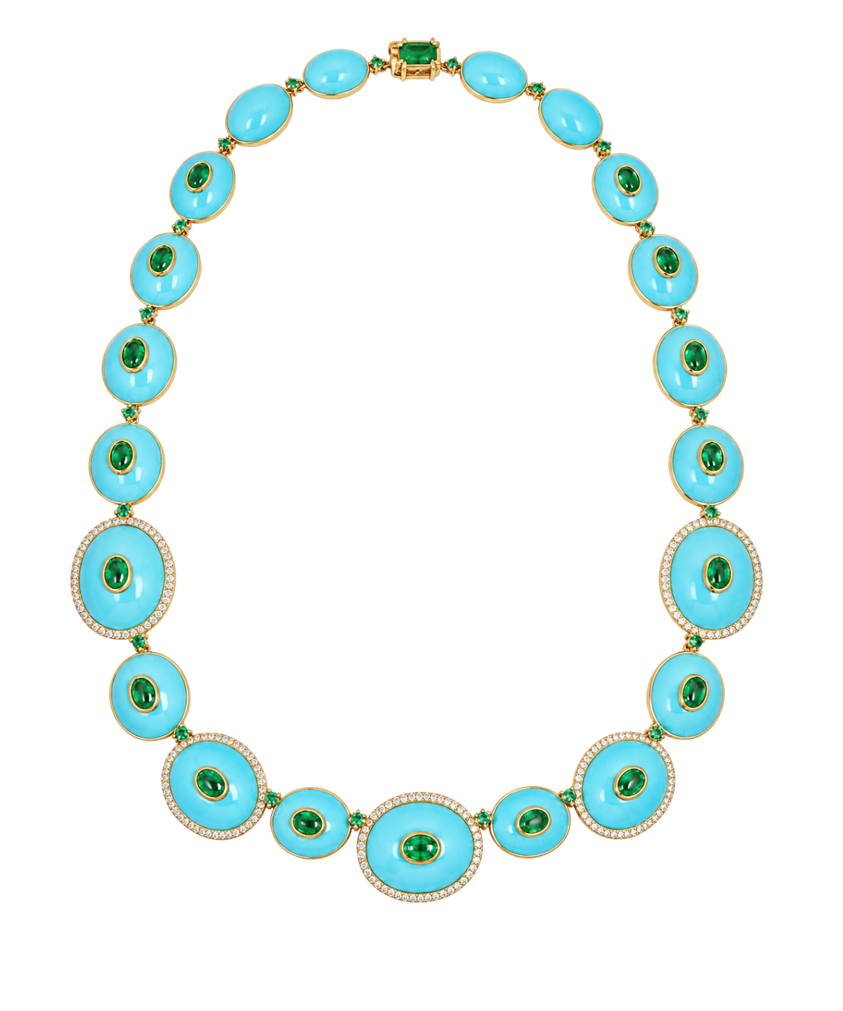 151.789ct Turquoise Emerald Diamond 18K Gold Statement Necklace