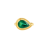 2.03ct Emerald 18K Gold Double Bezel Pear Signet Ring