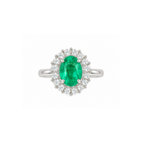 1.15ct Diamond Emerald 18K Gold Halo Ring