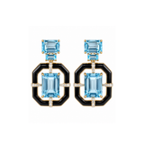 40.26ct Blue Topaz Black Onyx Diamond 18K Gold Statement Earrings