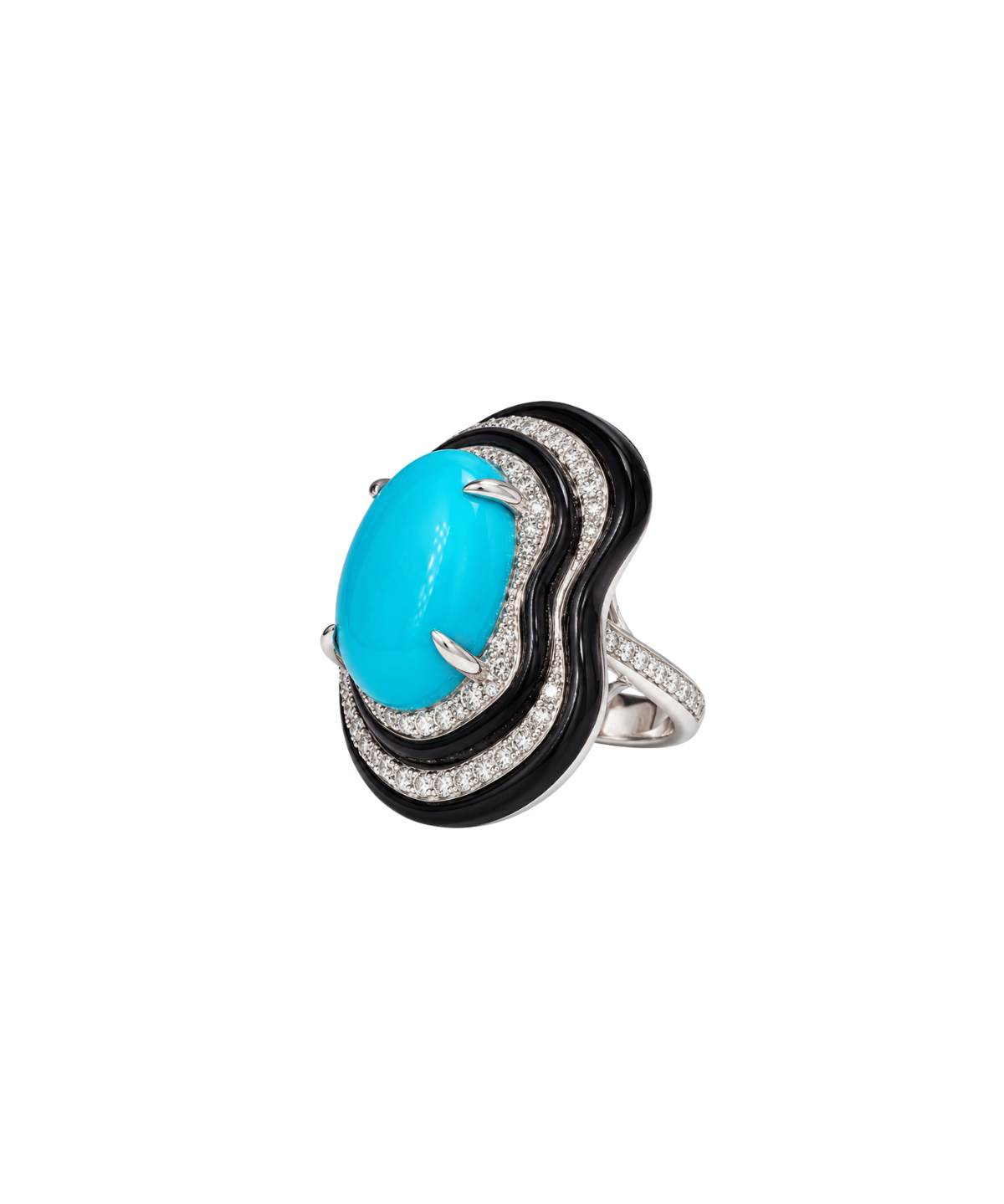 26.68ct Diamond Turquoise Black Onyx 18K Gold Cocktail Ring