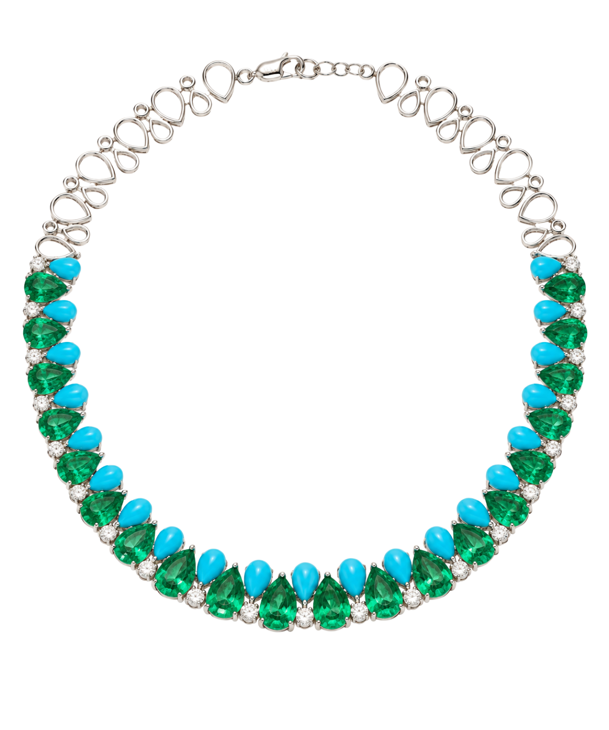 28.59ct Turquoise Emerald Diamond 18K Gold Statement Necklace
