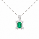 0.86ct Diamond Emerald Platinum Halo Pendant Chain Necklace