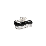 3.05ct Diamond Onyx 18K Gold Pear Wave Ring