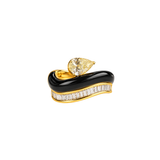 2.99ct Diamond Onyx 18K Gold Pear Wave Ring