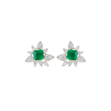 2.46ct Diamond Emerald 18K Gold Cluster Earrings