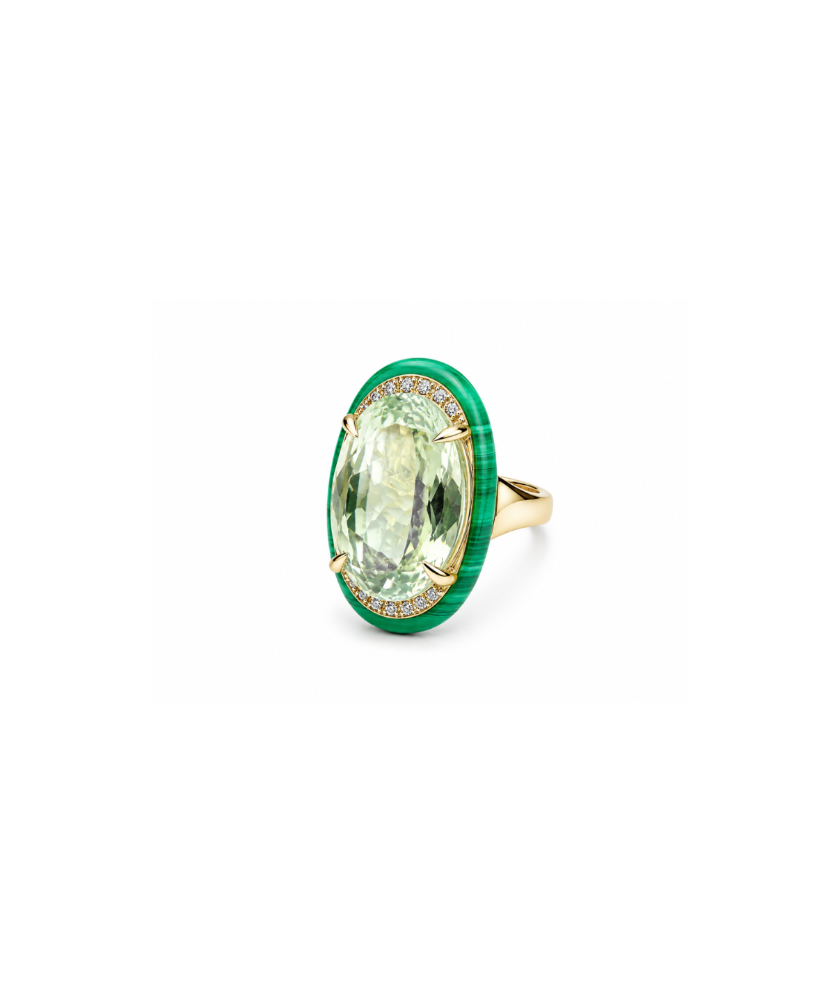 28.91ct Green Amethyst Malachite Diamond 18K Gold Cocktail Ring