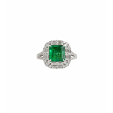 6.82ct Diamond Emerald 18K Gold Halo Cocktail Ring