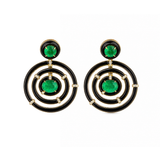 22.76ct Diamond Emerald Onyx 18K Gold Statement Earrings
