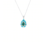 1.80ct Diamond Emerald Turquoise 18K Gold Pendant Chain Necklace