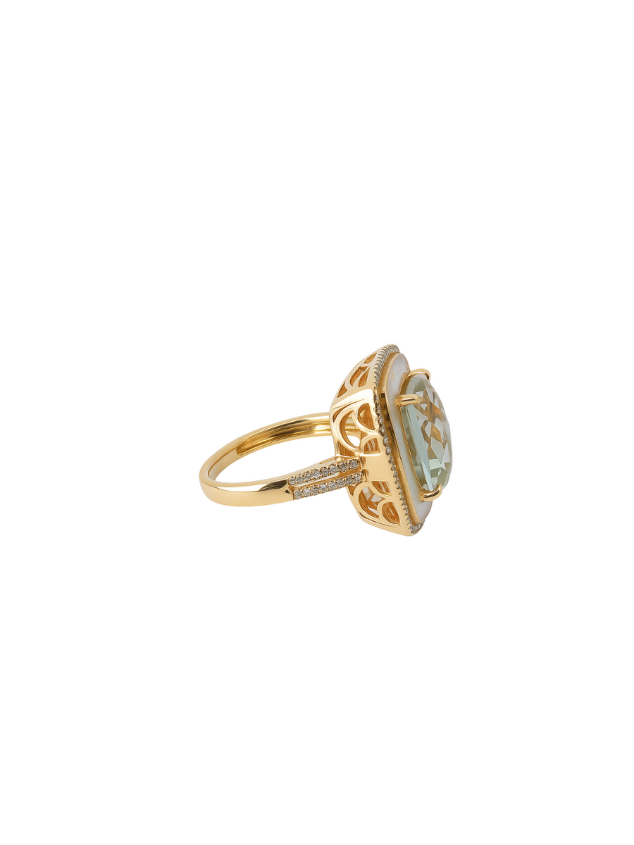 5.08ct Diamond Green Amethyst 14K Gold Cocktail Ring