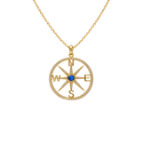 Sapphire Diamond 14k Gold Compass Pendant