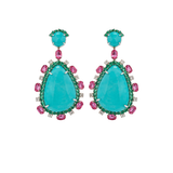 37ct Turquoise Diamond Emerald Tourmaline 14K Gold Drop Earrings