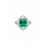 4.62ct Diamond Colombian Emerald Platinum Halo Ring