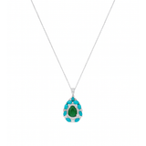 1.80ct Diamond Emerald Turquoise 18K Gold Pendant Chain Necklace
