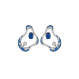3.78ct Sapphire Diamond 18K Gold Groovy Earrings