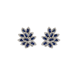 5.84ct Diamond Sapphire 14K Gold Leaf Cluster Earrings