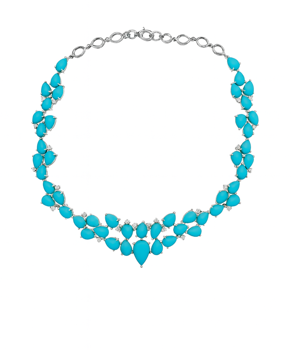 65.28ct Turquoise Diamond 14K Gold Statement Necklace