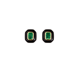 2.51ct Emerald Enamel 14K Gold Bezel Stud Earrings