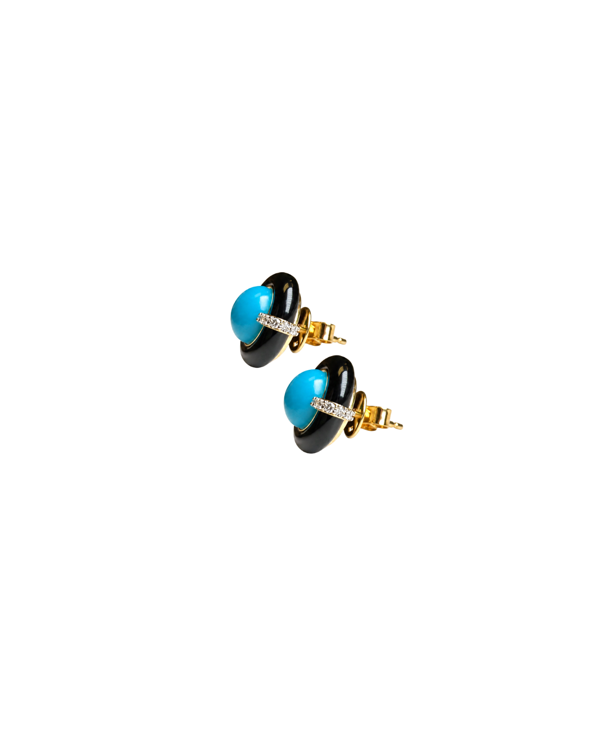 11.253ct Turquoise Diamond Black Onyx 18K Gold Earrings