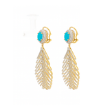 5.26ct Diamond Turquoise 18K Gold Feather Earrings